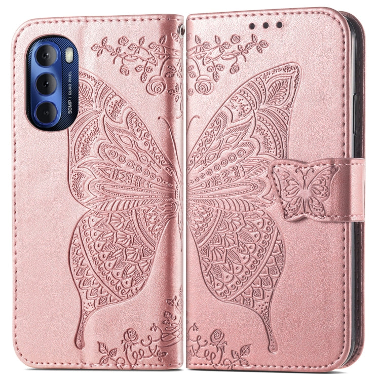 For Motorola Moto G Stylus 5G 2022 Butterfly Love Flower Embossed Leather Phone Case