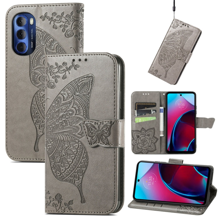 For Motorola Moto G Stylus 5G 2022 Butterfly Love Flower Embossed Leather Phone Case
