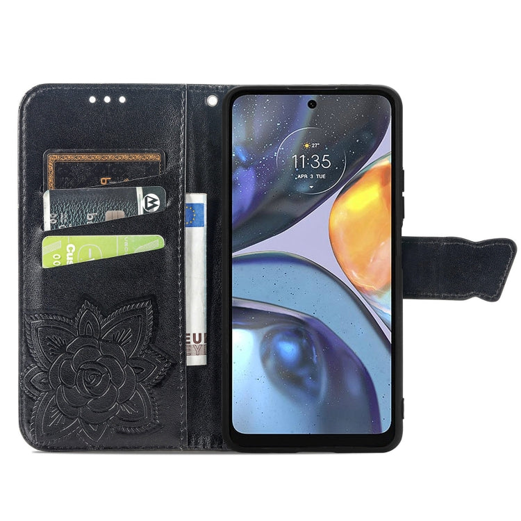 For Motorola Moto G22 Butterfly Love Flower Embossed Leather Phone Case