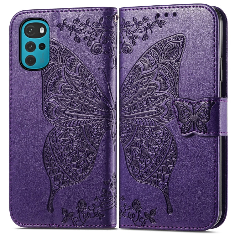 For Motorola Moto G22 Butterfly Love Flower Embossed Leather Phone Case