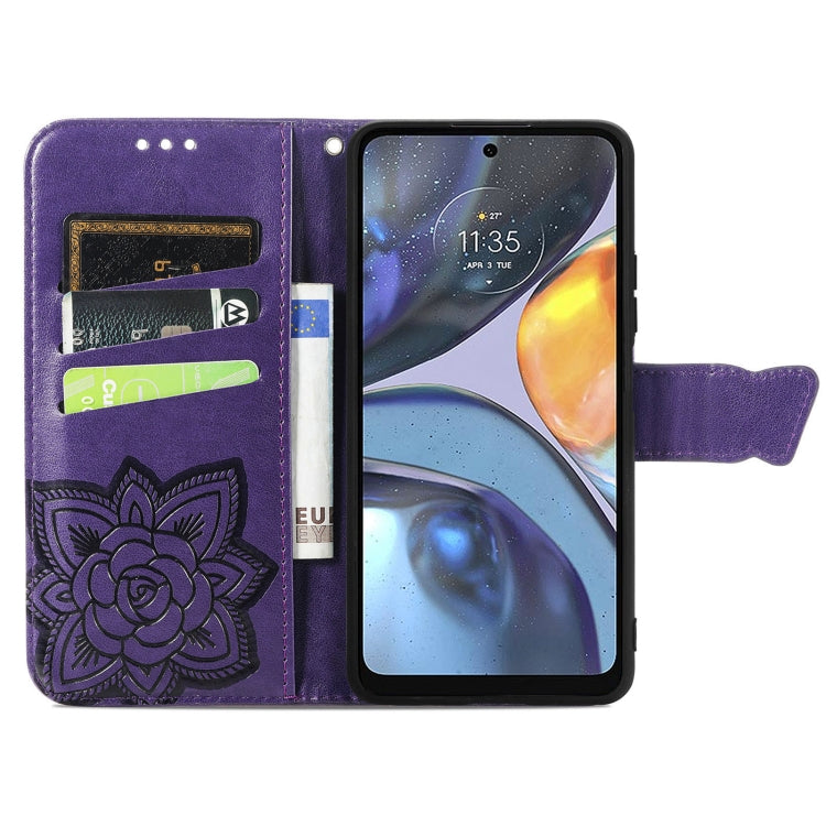 For Motorola Moto G22 Butterfly Love Flower Embossed Leather Phone Case