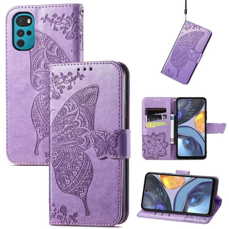 For Motorola Moto G22 Butterfly Love Flower Embossed Leather Phone Case