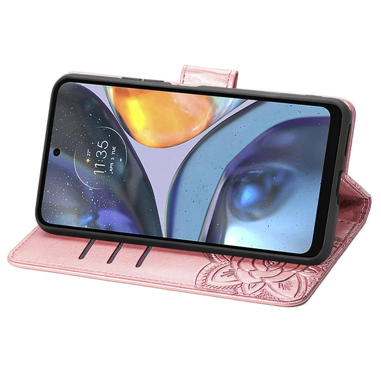 For Motorola Moto G22 Butterfly Love Flower Embossed Leather Phone Case
