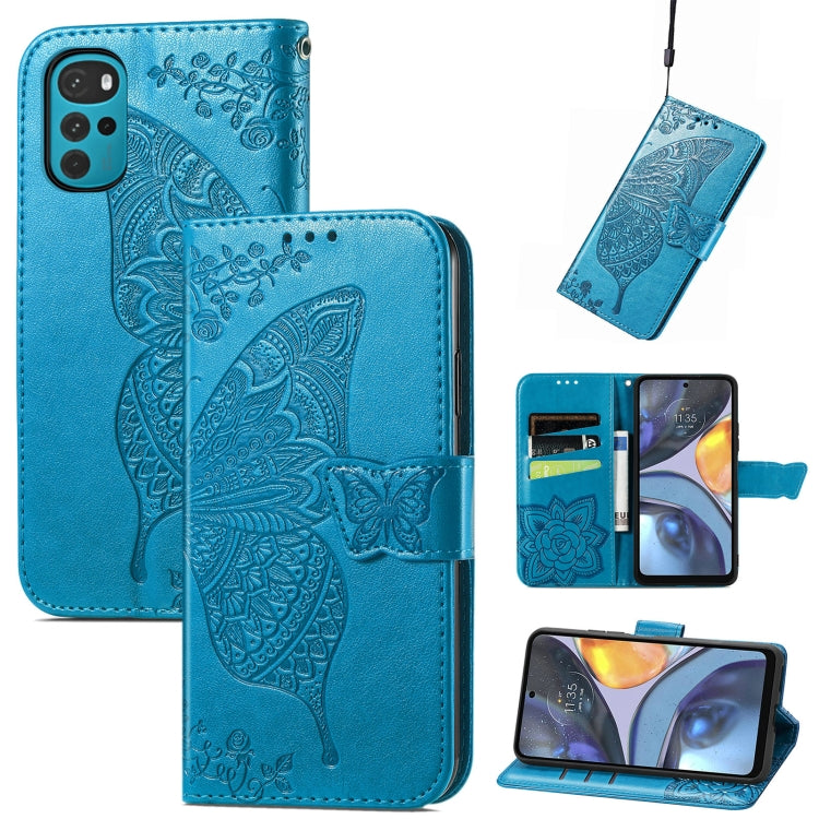 For Motorola Moto G22 Butterfly Love Flower Embossed Leather Phone Case
