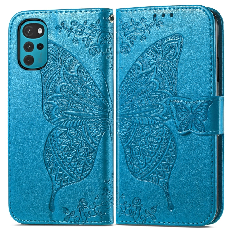 For Motorola Moto G22 Butterfly Love Flower Embossed Leather Phone Case