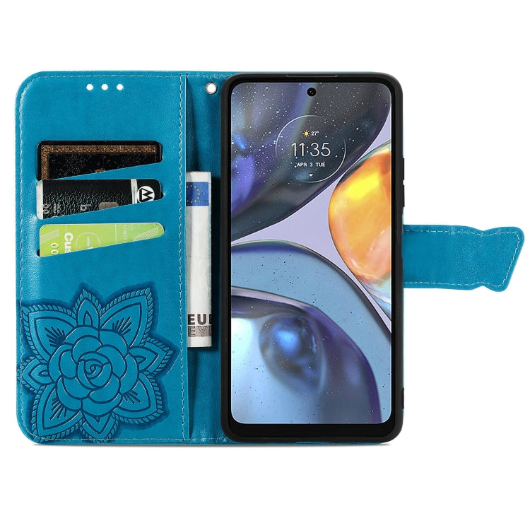 For Motorola Moto G22 Butterfly Love Flower Embossed Leather Phone Case