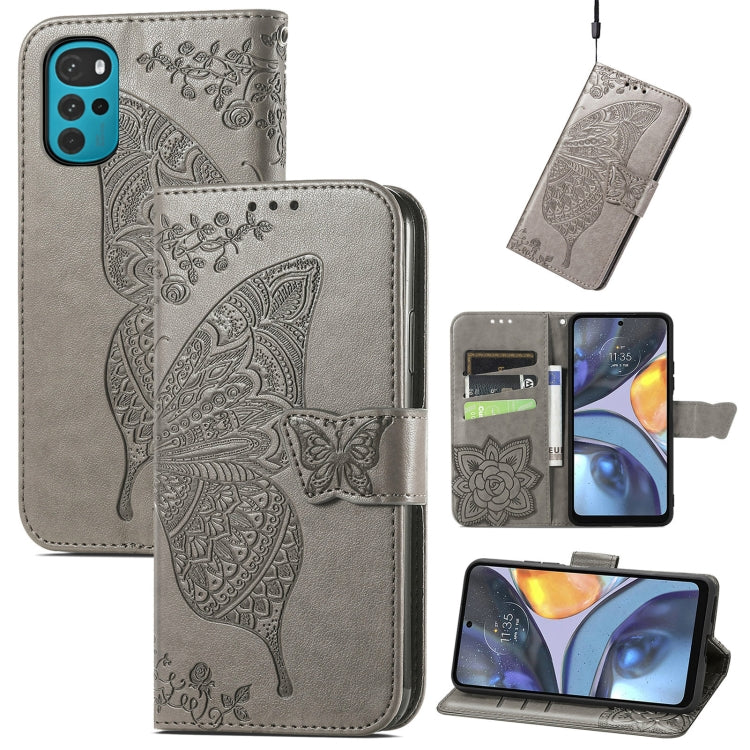 For Motorola Moto G22 Butterfly Love Flower Embossed Leather Phone Case