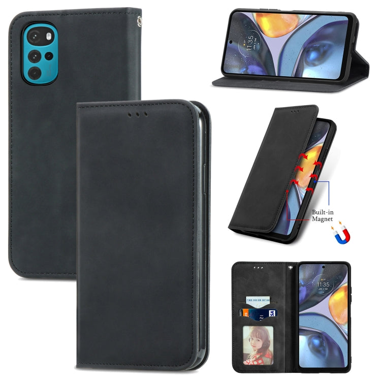 For Motorola Moto G22 Retro Skin Feel Magnetic Leather Phone Case