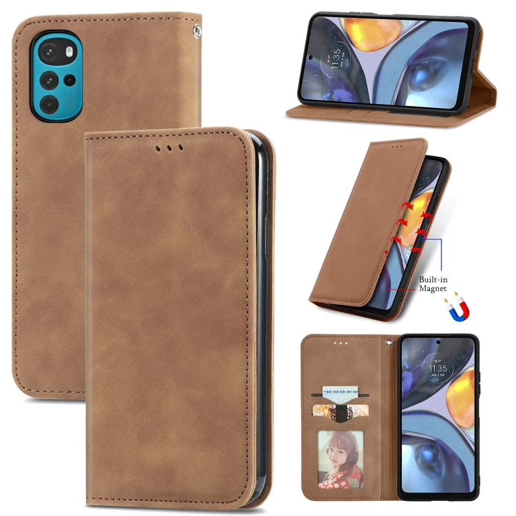 For Motorola Moto G22 Retro Skin Feel Magnetic Leather Phone Case