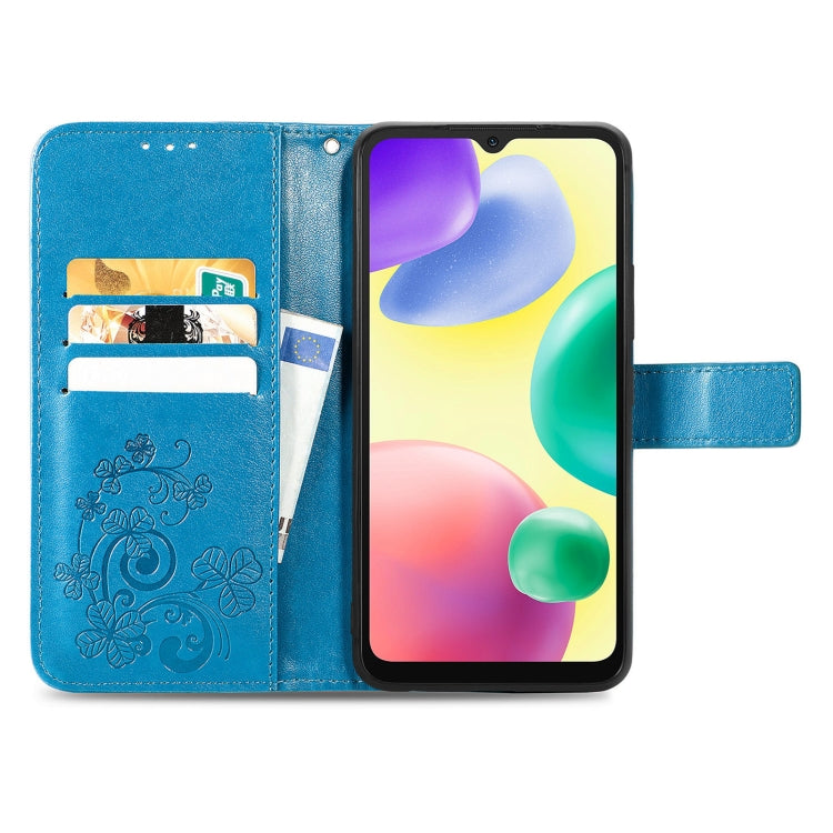 For Xiaomi Redmi 10A Four-leaf Clasp Embossed Buckle Leather Phone Case