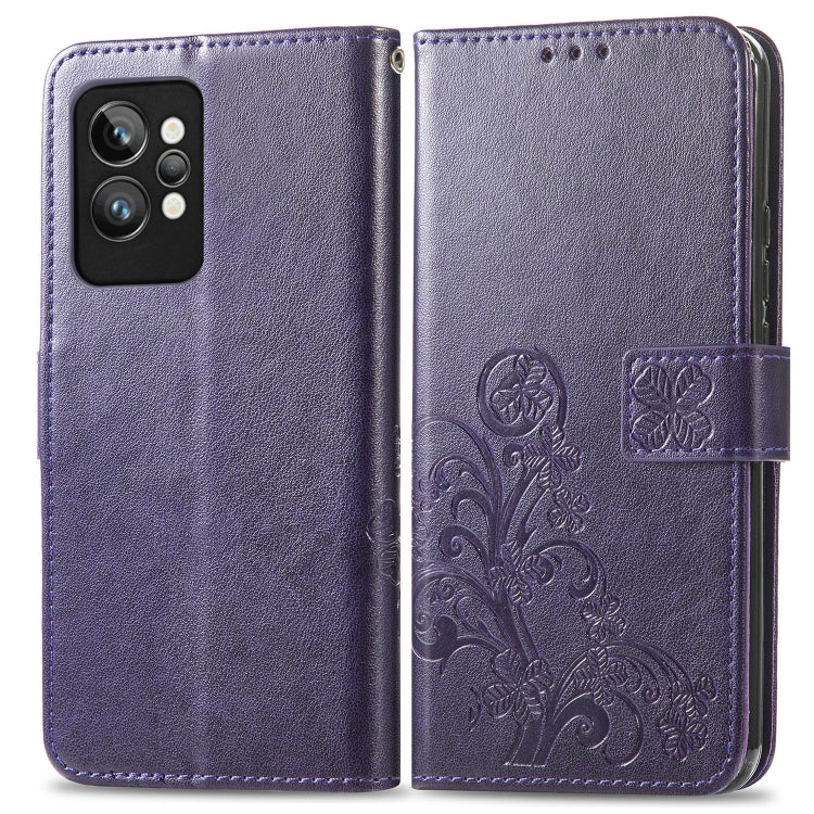 For OPPO Realme GT2 Pro Four-leaf Clasp Embossed Buckle Leather Phone Case