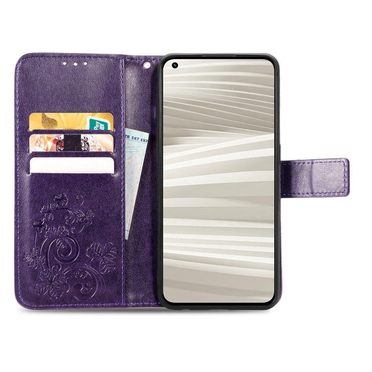 For OPPO Realme GT2 Pro Four-leaf Clasp Embossed Buckle Leather Phone Case