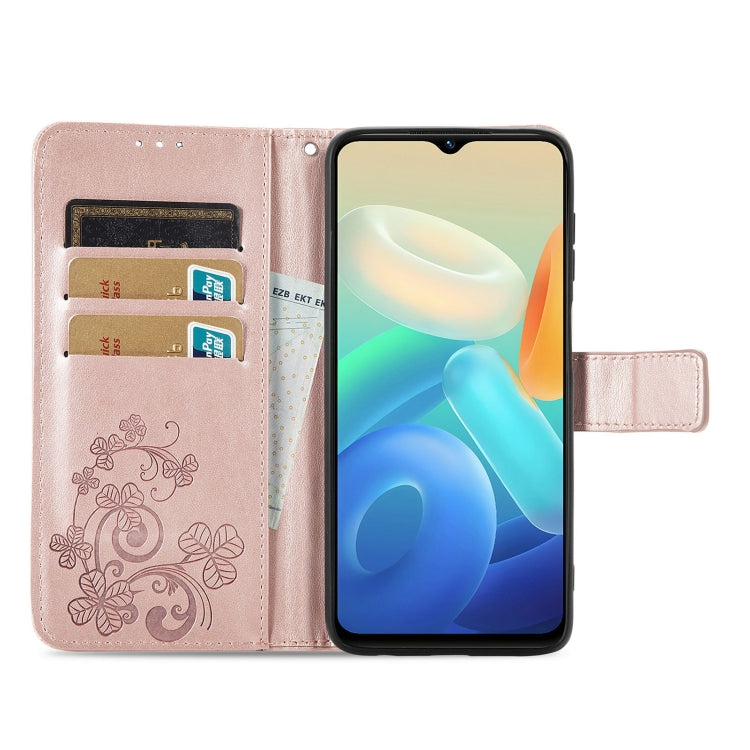 For vivo Y55 5G Four-leaf Clasp Embossed Buckle Leather Phone Case