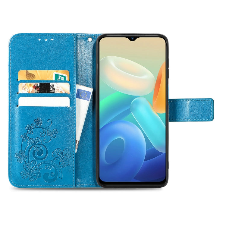 For vivo Y55 5G Four-leaf Clasp Embossed Buckle Leather Phone Case