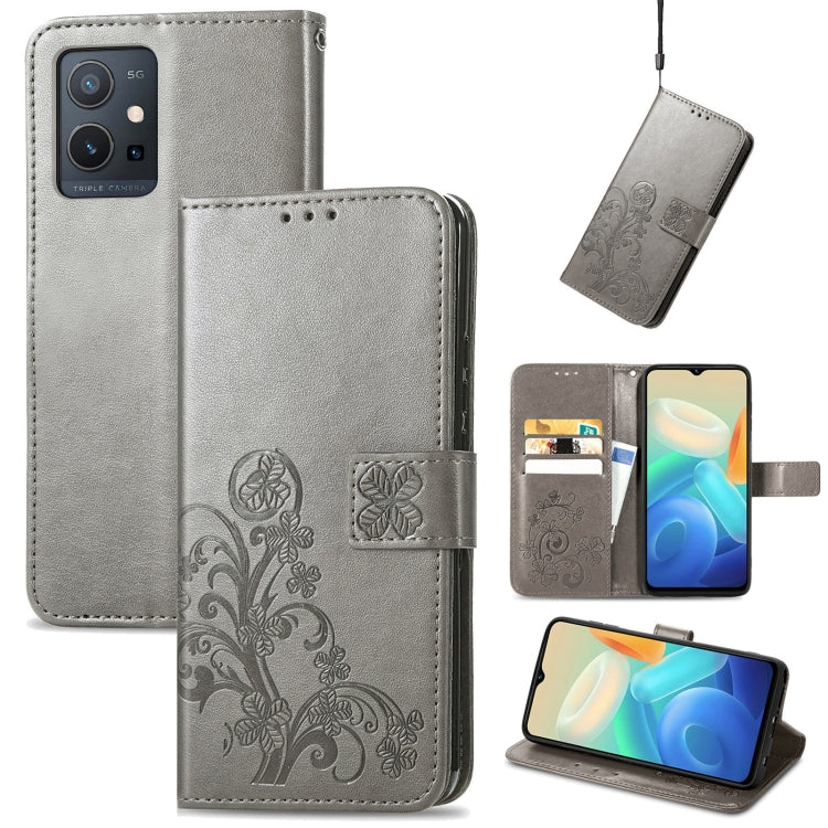 For vivo Y55 5G Four-leaf Clasp Embossed Buckle Leather Phone Case