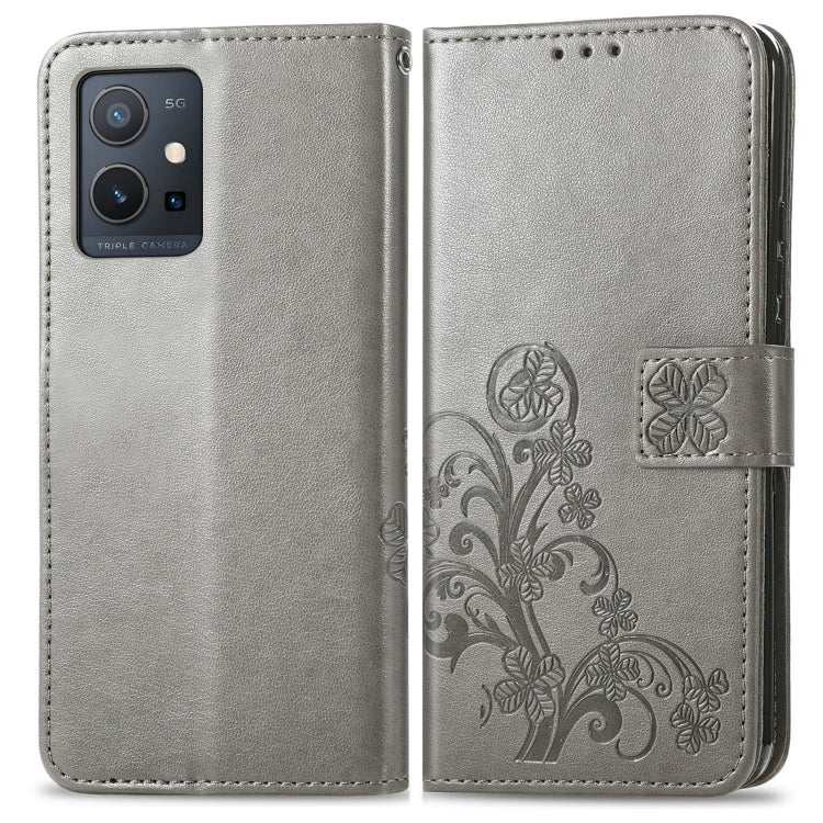 For vivo Y55 5G Four-leaf Clasp Embossed Buckle Leather Phone Case