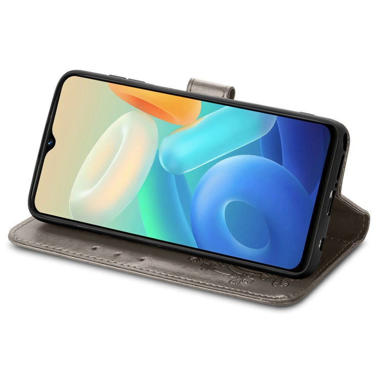 For vivo Y55 5G Four-leaf Clasp Embossed Buckle Leather Phone Case