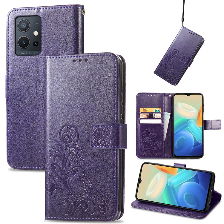 For vivo Y55 5G Four-leaf Clasp Embossed Buckle Leather Phone Case