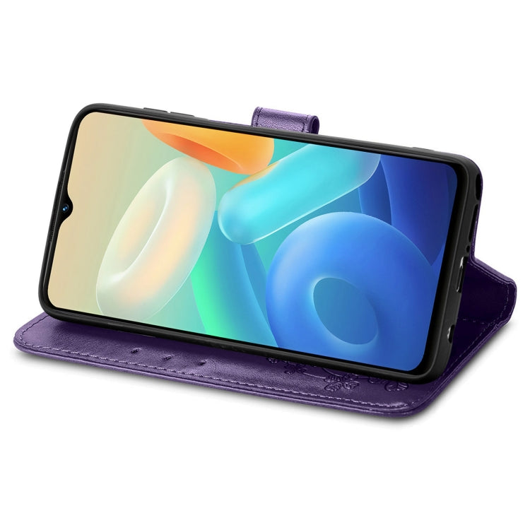 For vivo Y55 5G Four-leaf Clasp Embossed Buckle Leather Phone Case