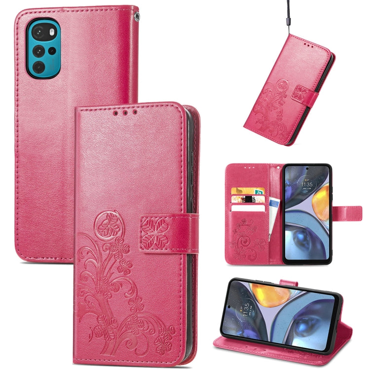 For Motorola Moto G22 Four-leaf Clasp Embossed Buckle Leather Phone Case