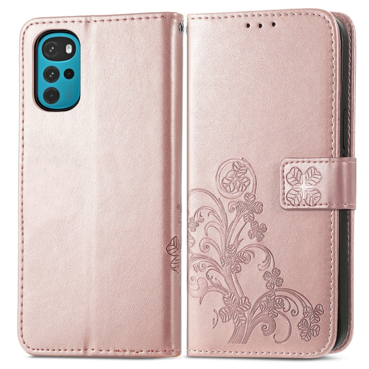 For Motorola Moto G22 Four-leaf Clasp Embossed Buckle Leather Phone Case