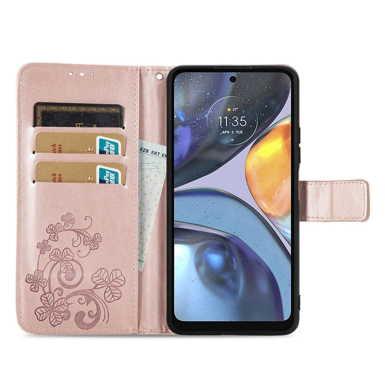 For Motorola Moto G22 Four-leaf Clasp Embossed Buckle Leather Phone Case