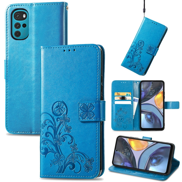 For Motorola Moto G22 Four-leaf Clasp Embossed Buckle Leather Phone Case