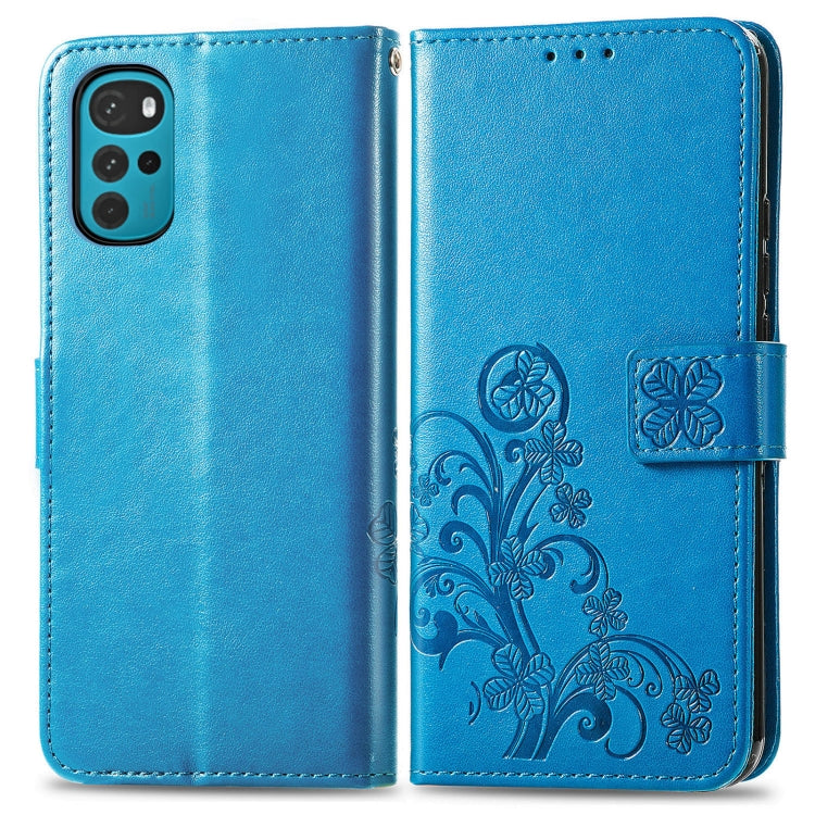 For Motorola Moto G22 Four-leaf Clasp Embossed Buckle Leather Phone Case