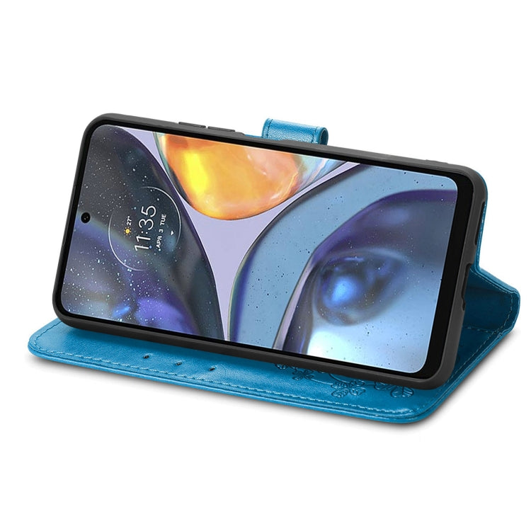 For Motorola Moto G22 Four-leaf Clasp Embossed Buckle Leather Phone Case