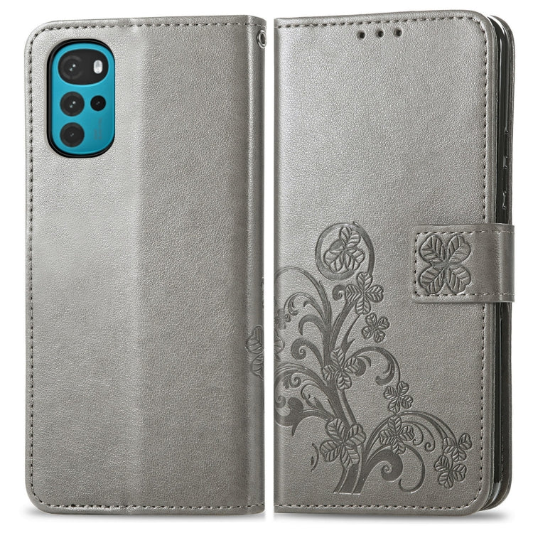 For Motorola Moto G22 Four-leaf Clasp Embossed Buckle Leather Phone Case