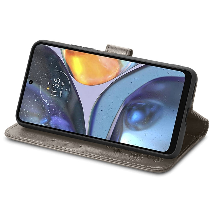 For Motorola Moto G22 Four-leaf Clasp Embossed Buckle Leather Phone Case