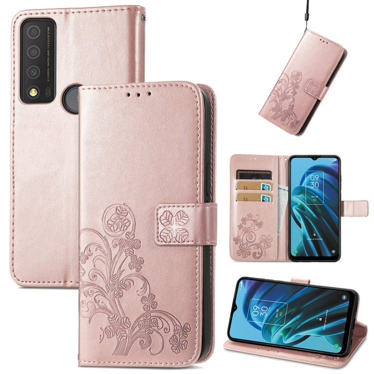 For TCL 30 XE 5G Four-leaf Clasp Embossed Buckle Leather Phone Case