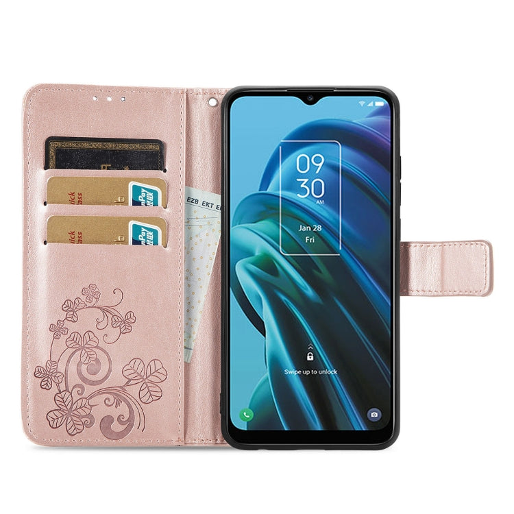 For TCL 30 XE 5G Four-leaf Clasp Embossed Buckle Leather Phone Case