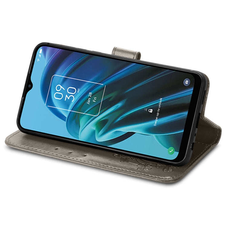 For TCL 30 XE 5G Four-leaf Clasp Embossed Buckle Leather Phone Case