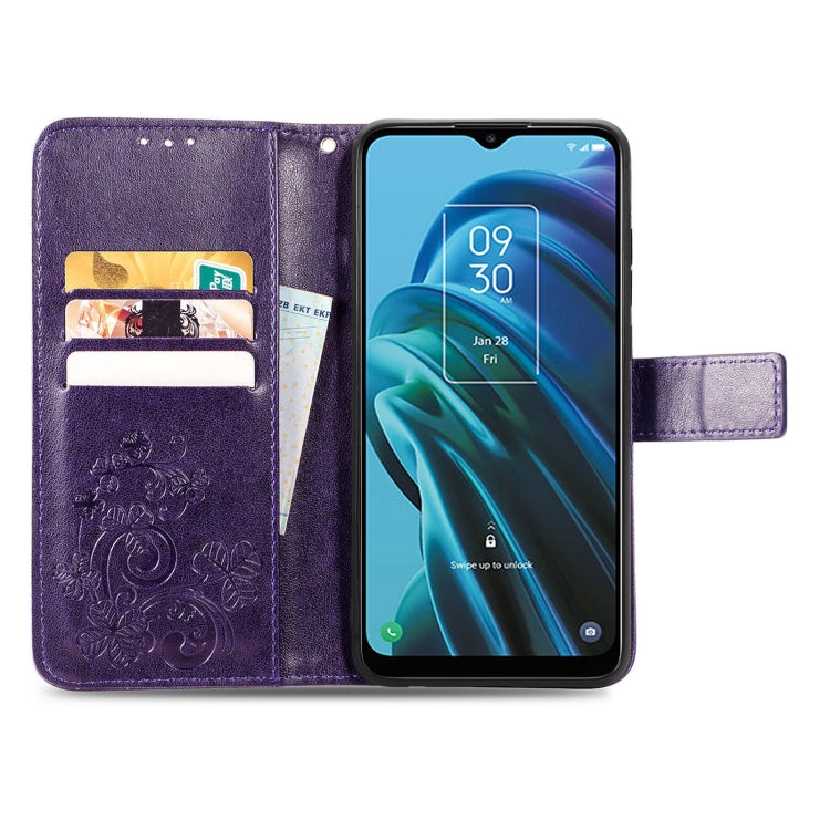 For TCL 30 XE 5G Four-leaf Clasp Embossed Buckle Leather Phone Case