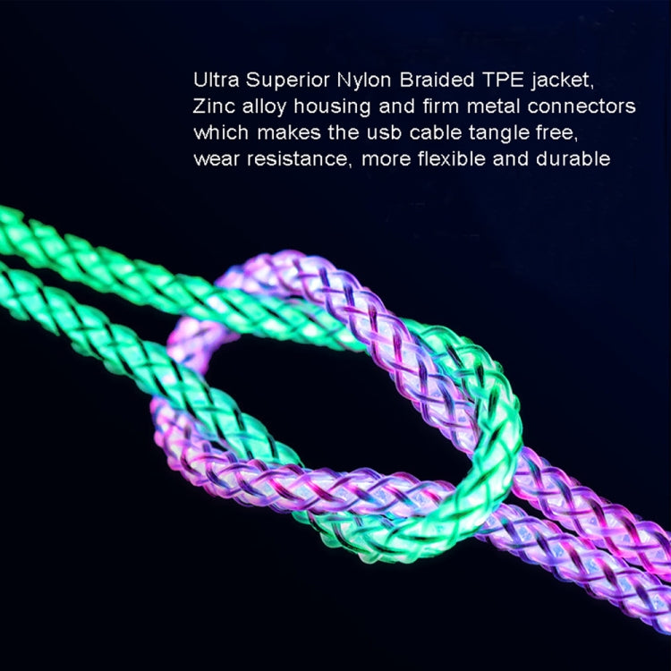 XJ-85 USB to Type-C Aluminium Alloy RGB Stream Light Fast Charging Data Cable, Length: 1m