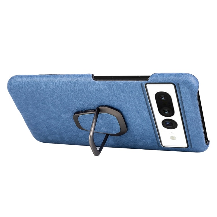 For Google Pixel 7 Ring Holder Honeycomb PU Skin Phone Case