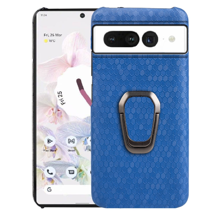 For Google Pixel 7 Ring Holder Honeycomb PU Skin Phone Case