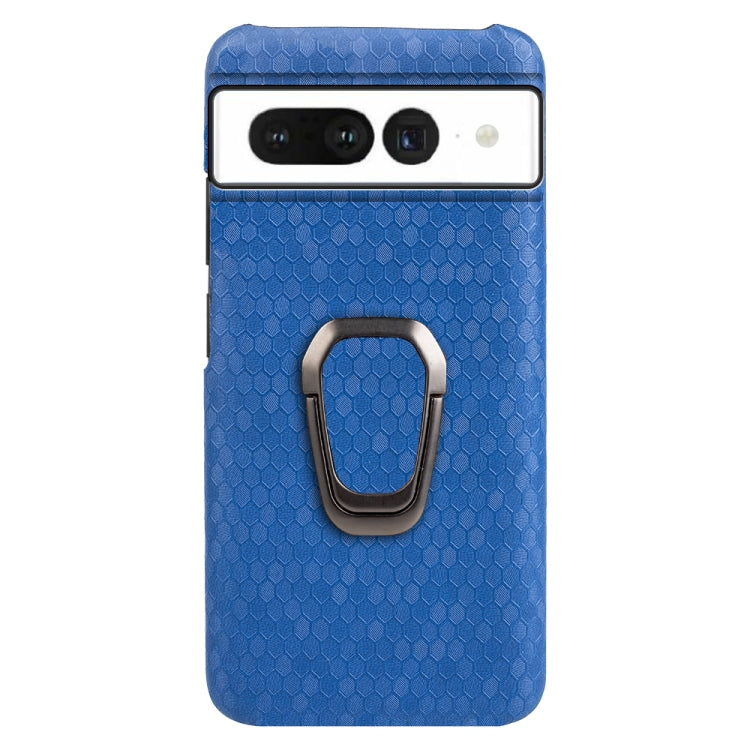 For Google Pixel 7 Ring Holder Honeycomb PU Skin Phone Case