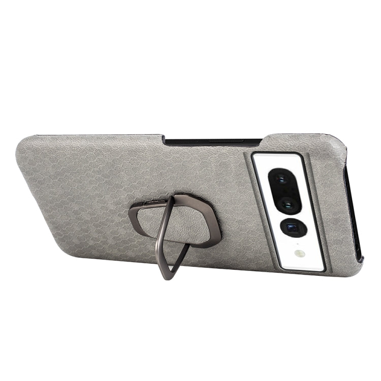 For Google Pixel 7 Ring Holder Honeycomb PU Skin Phone Case