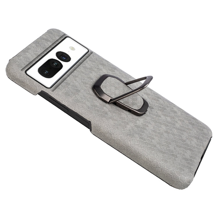 For Google Pixel 7 Ring Holder Honeycomb PU Skin Phone Case