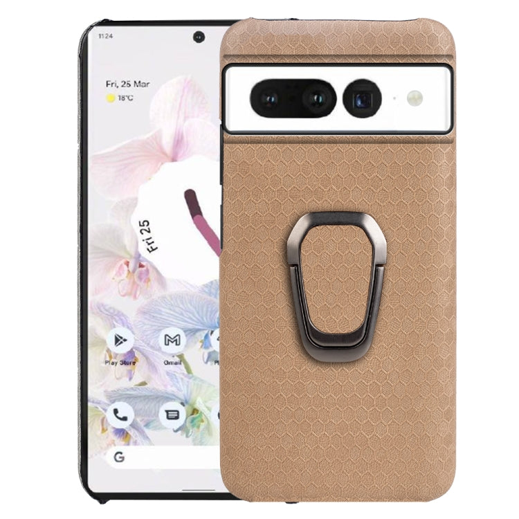 For Google Pixel 7 Ring Holder Honeycomb PU Skin Phone Case