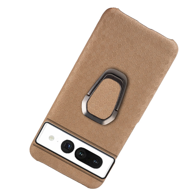 For Google Pixel 7 Ring Holder Honeycomb PU Skin Phone Case