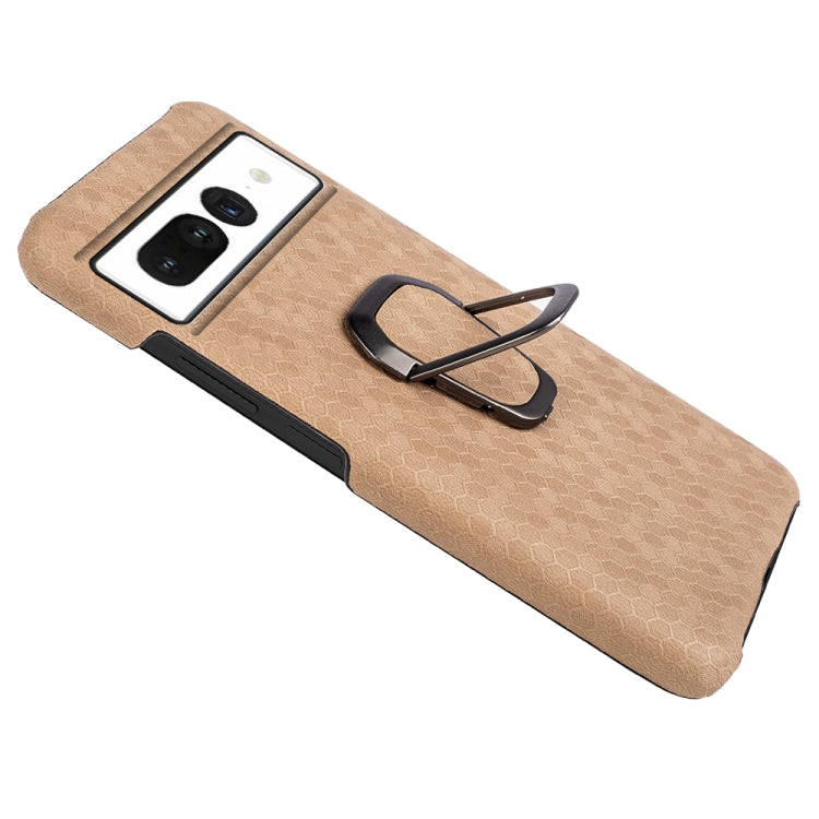 For Google Pixel 7 Ring Holder Honeycomb PU Skin Phone Case