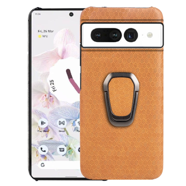 For Google Pixel 7 Ring Holder Honeycomb PU Skin Phone Case