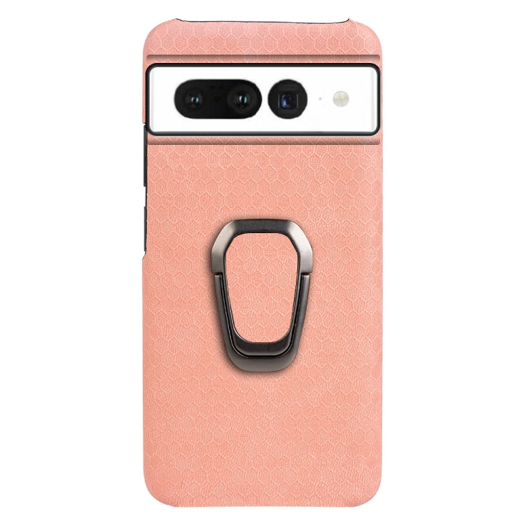 For Google Pixel 7 Ring Holder Honeycomb PU Skin Phone Case