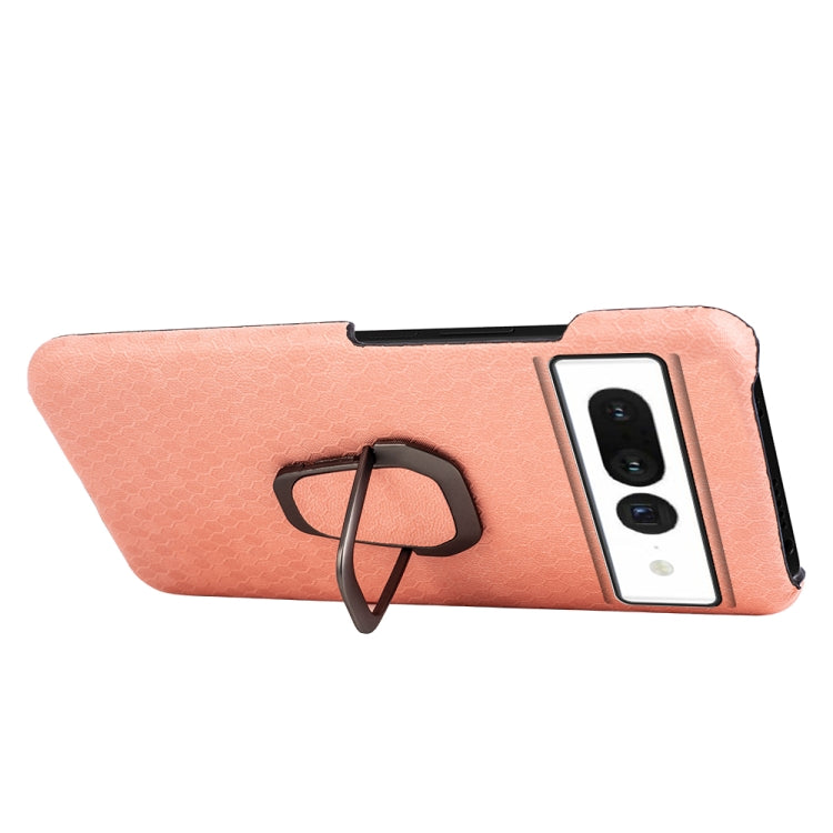 For Google Pixel 7 Ring Holder Honeycomb PU Skin Phone Case