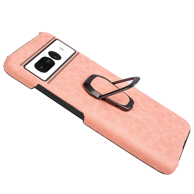 For Google Pixel 7 Ring Holder Honeycomb PU Skin Phone Case