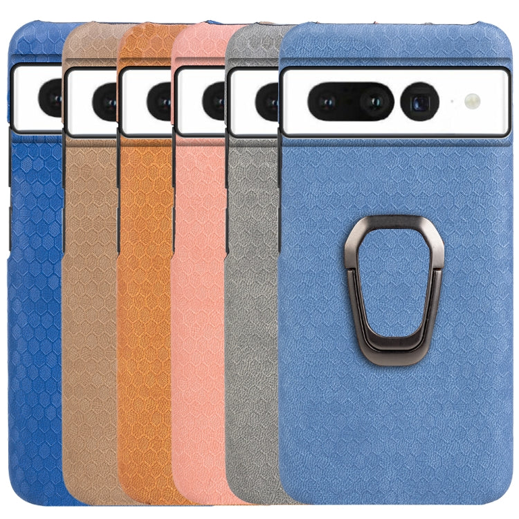 For Google Pixel 7 Ring Holder Honeycomb PU Skin Phone Case