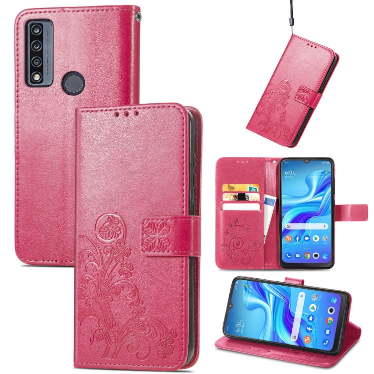 For TCL 4X 5G Four-leaf Clasp Embossed Buckle Leather Phone Case